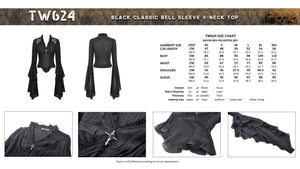 Black classic bell sleeve v-neck top TW624