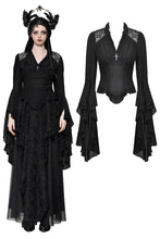 Load image into Gallery viewer, Black classic bell sleeve v-neck top TW624