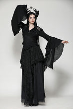 Load image into Gallery viewer, Black classic bell sleeve v-neck top TW624