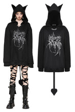 Load image into Gallery viewer, Black printed loose bat ear tail hoodie pullover TW625