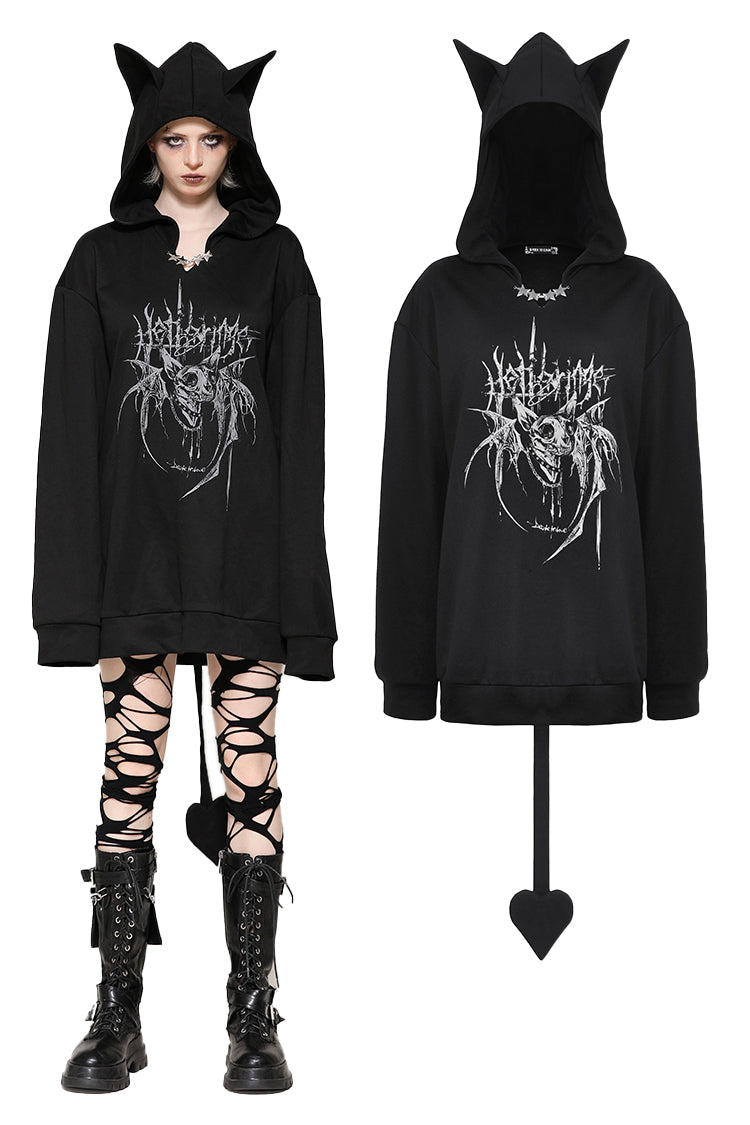 Black printed loose bat ear tail hoodie pullover TW625 – DARK IN LOVE