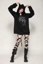 Load image into Gallery viewer, Black printed loose bat ear tail hoodie pullover TW625