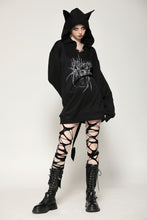 Load image into Gallery viewer, Black printed loose bat ear tail hoodie pullover TW625