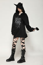 Load image into Gallery viewer, Black printed loose bat ear tail hoodie pullover TW625