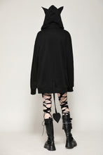 Load image into Gallery viewer, Black printed loose bat ear tail hoodie pullover TW625