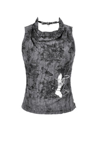 Rebel Chic Sleeveless Top with Star and Pin Accents TW633