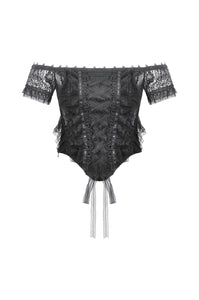 Gothic Off-Shoulder Lace Top with Floral Trim TW638