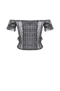 Gothic Off-Shoulder Lace Top with Floral Trim TW638