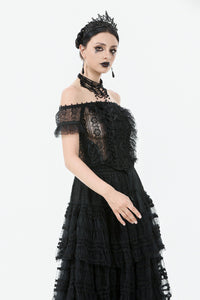 Gothic Off-Shoulder Lace Top with Floral Trim TW638