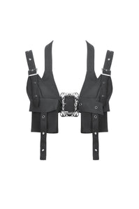 Rebel Punk Halter Crop Top with Utility Pocket and Decorative Buckle TW639