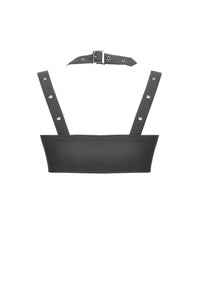 Rebel Punk Halter Crop Top with Utility Pocket and Decorative Buckle TW639