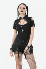 Load image into Gallery viewer, Dark Metal Knit Top with Coffin Eyelet Frame and Skull Cross Straps TW641
