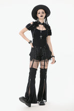 Load image into Gallery viewer, Dark Metal Knit Top with Coffin Eyelet Frame and Skull Cross Straps TW641