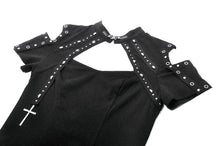 Load image into Gallery viewer, Dark Metal Knit Top with Coffin Eyelet Frame and Skull Cross Straps TW641
