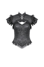 Load image into Gallery viewer, Gothic Jacquard Top with Hollow Front and Lace Trim TW642