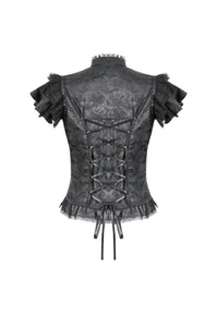 Gothic Jacquard Top with Hollow Front and Lace Trim TW642