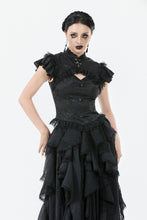 Load image into Gallery viewer, Gothic Jacquard Top with Hollow Front and Lace Trim TW642