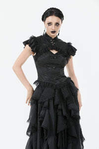 Gothic Jacquard Top with Hollow Front and Lace Trim TW642