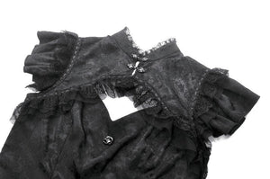 Gothic Jacquard Top with Hollow Front and Lace Trim TW642