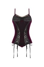 Load image into Gallery viewer, Gothic Burgundy Velvet top with Ribbon Bow and Lace-Up Sides TW643
