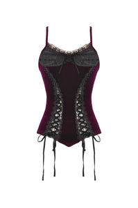 Gothic Burgundy Velvet top with Ribbon Bow and Lace-Up Sides TW643