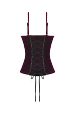 Load image into Gallery viewer, Gothic Burgundy Velvet top with Ribbon Bow and Lace-Up Sides TW643