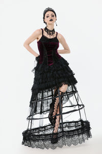Gothic Burgundy Velvet top with Ribbon Bow and Lace-Up Sides TW643