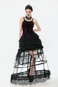 Gothic Burgundy Velvet top with Ribbon Bow and Lace-Up Sides TW643