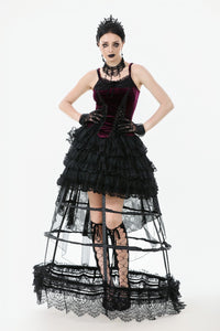 Gothic Burgundy Velvet top with Ribbon Bow and Lace-Up Sides TW643