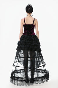 Gothic Burgundy Velvet top with Ribbon Bow and Lace-Up Sides TW643