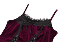 Load image into Gallery viewer, Gothic Burgundy Velvet top with Ribbon Bow and Lace-Up Sides TW643