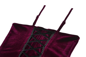 Gothic Burgundy Velvet top with Ribbon Bow and Lace-Up Sides TW643
