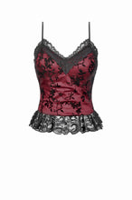 Load image into Gallery viewer, Gothic Dark Red Cami with Pleated Lace Hem TW644