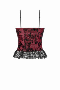 Gothic Dark Red Cami with Pleated Lace Hem TW644