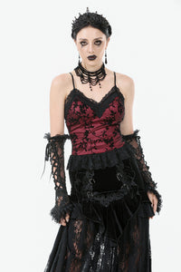 Gothic Dark Red Cami with Pleated Lace Hem TW644