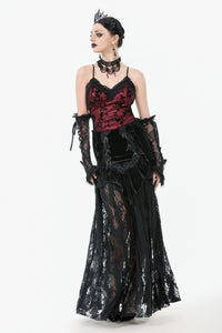 Gothic Dark Red Cami with Pleated Lace Hem TW644