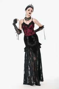 Gothic Dark Red Cami with Pleated Lace Hem TW644
