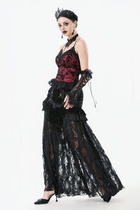 Gothic Dark Red Cami with Pleated Lace Hem TW644