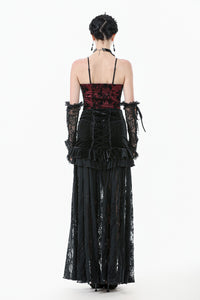 Gothic Dark Red Cami with Pleated Lace Hem TW644