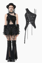 Load image into Gallery viewer, Asymmetrical Ripped  Punk Cut-Out Top with Straps and Lace-Up Detail TW651