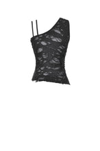 Load image into Gallery viewer, Asymmetrical Ripped  Punk Cut-Out Top with Straps and Lace-Up Detail TW651