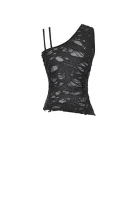 Asymmetrical Ripped  Punk Cut-Out Top with Straps and Lace-Up Detail TW651