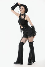 Load image into Gallery viewer, Asymmetrical Ripped  Punk Cut-Out Top with Straps and Lace-Up Detail TW651