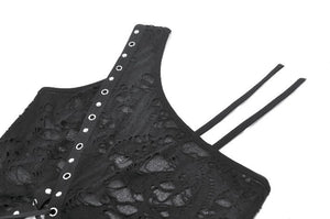 Asymmetrical Ripped  Punk Cut-Out Top with Straps and Lace-Up Detail TW651