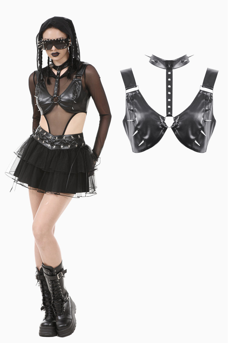 Metal Studded Punk Corset Bra with Adjustable Clasps TW655