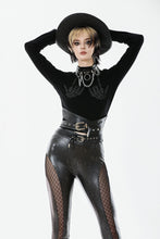 Load image into Gallery viewer, Punk Skeleton Hand Leather Appliqué Embroidered Mock Neck Tee TW661