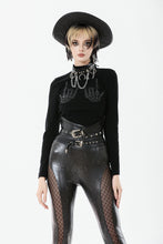 Load image into Gallery viewer, Punk Skeleton Hand Leather Appliqué Embroidered Mock Neck Tee TW661