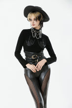 Load image into Gallery viewer, Punk Skeleton Hand Leather Appliqué Embroidered Mock Neck Tee TW661