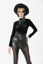 Load image into Gallery viewer, Punk Skeleton Hand Leather Appliqué Embroidered Mock Neck Tee TW661