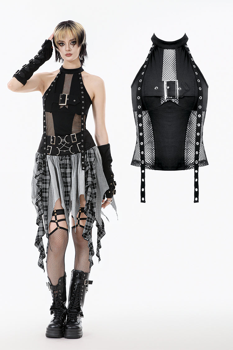 Punk Mesh Panel Knit Top TW662